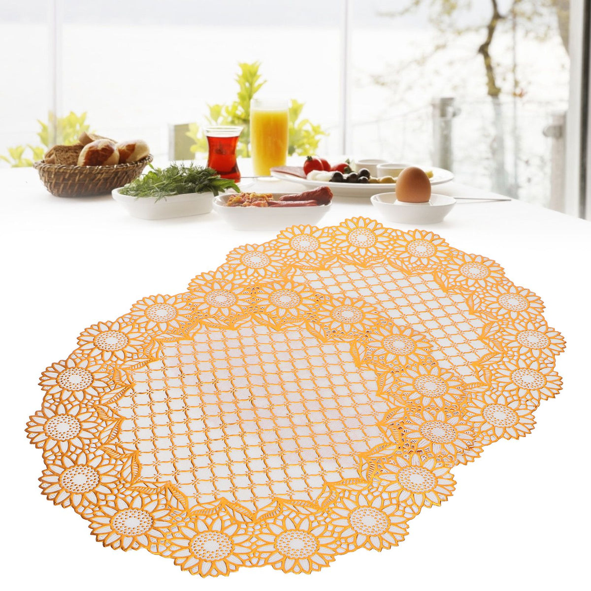 2PCS 38x38cm Table Mats PVC Gold Placemats Cup Mat Coaster for Wedding Party SuppliesRound 03