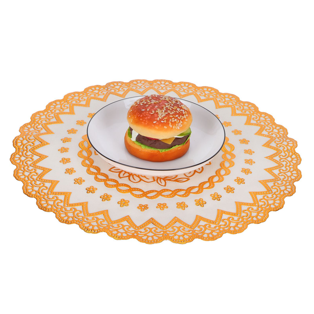2PCS 38x38cm Table Mats PVC Gold Placemats Cup Mat Coaster for Wedding Party SuppliesRound 04