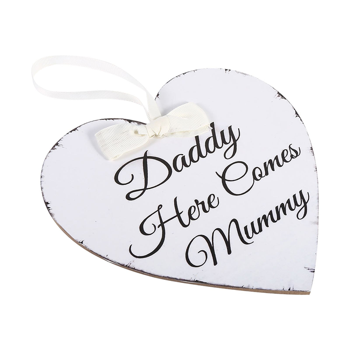 Vintage Love Heart Shape Daddy Here Comes Mummy Wedding Party Wooden Hanging Sign Plaque Gift