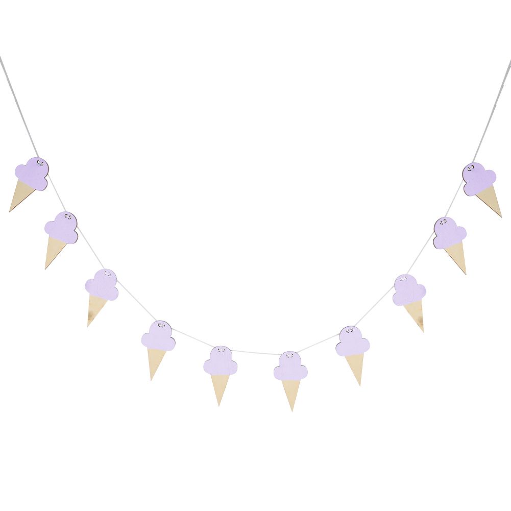 10Pcs Ice Cream Shape Wooden Hanging Garland Nursery Children Bedroom Wall Decorations (Purple)