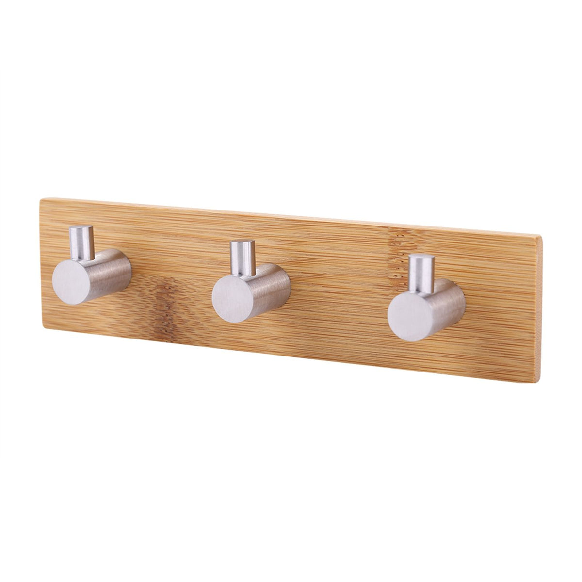 Natural Bamboo Stainless Steel Wall Hanger Hook Bag Key Towel Hanger Kitchen Three Hook