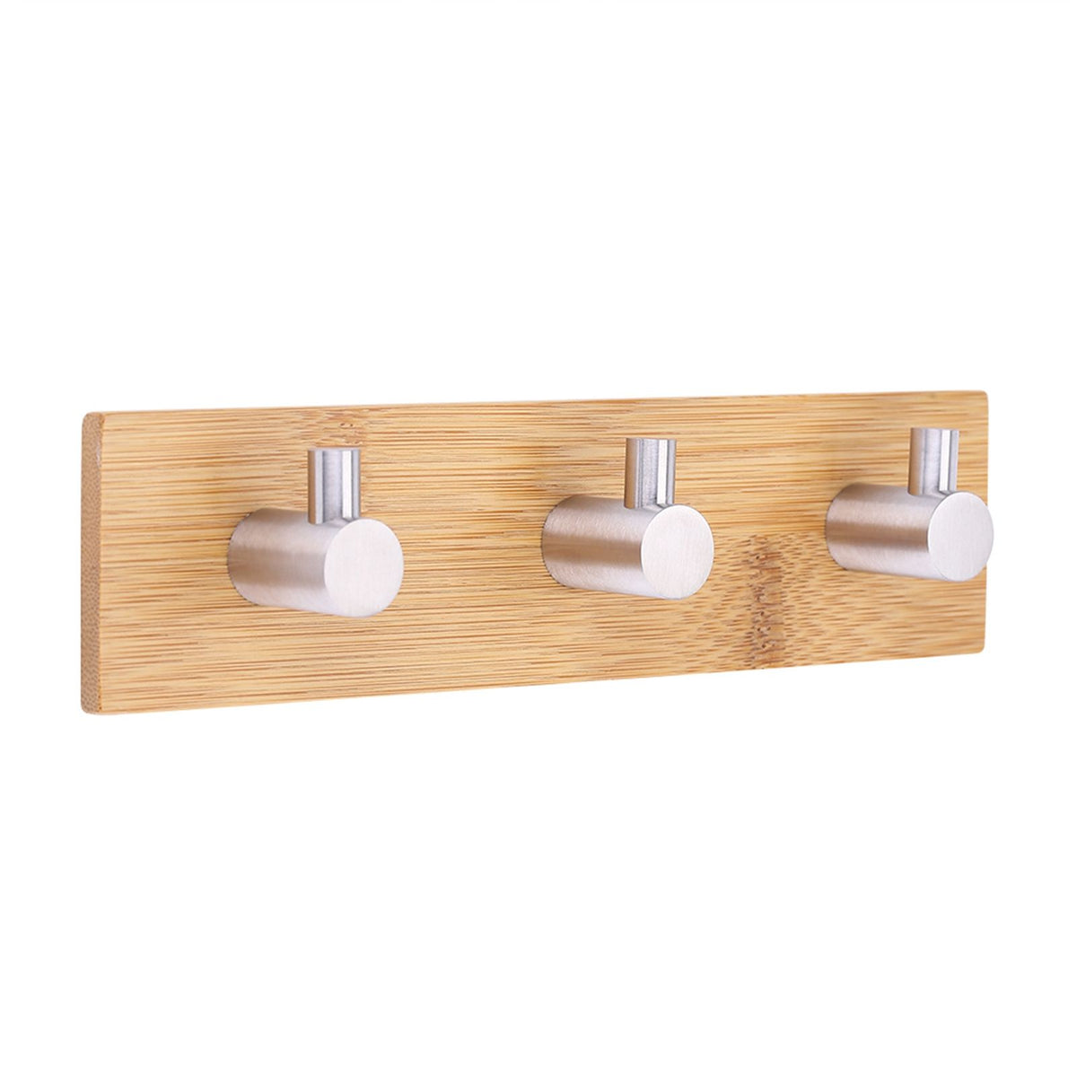 Natural Bamboo Stainless Steel Wall Hanger Hook Bag Key Towel Hanger Kitchen Three Hook