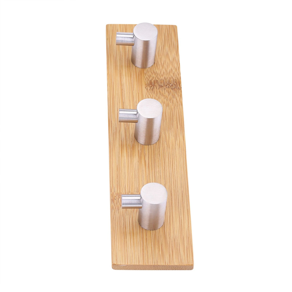 Natural Bamboo Stainless Steel Wall Hanger Hook Bag Key Towel Hanger Kitchen Three Hook