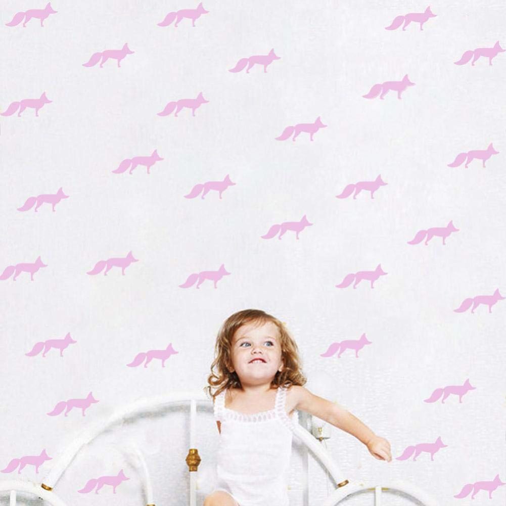 Vinyl Wall Sticker Fox Shaped Decal for Nursery Dormitory Bedroom Home Decoration(Pink)