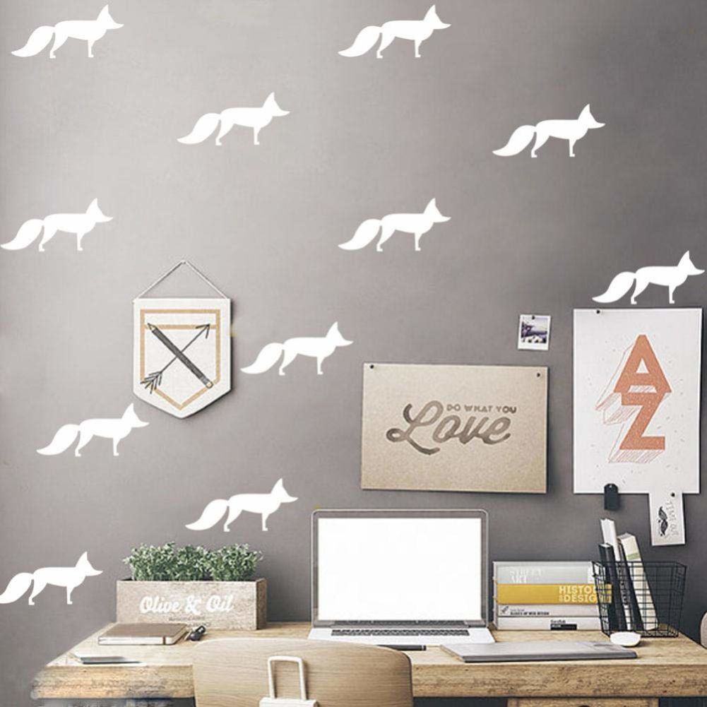 Vinyl Wall Sticker Fox Shaped Decal for Nursery Dormitory Bedroom Home Decoration(White)