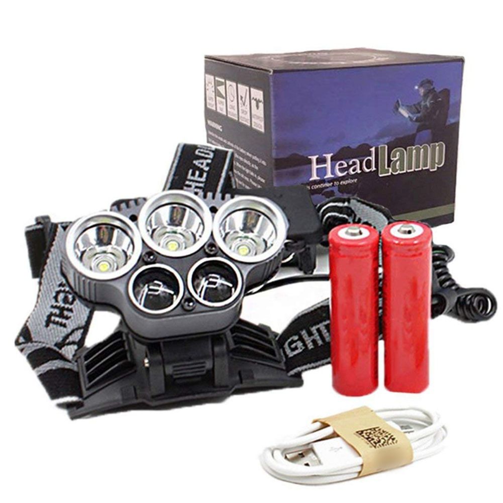 5 LED XM-L T6 XPE Headlight 15000 lumens LED USB Headlamp Camp Hike Emergency Light Fishing Out