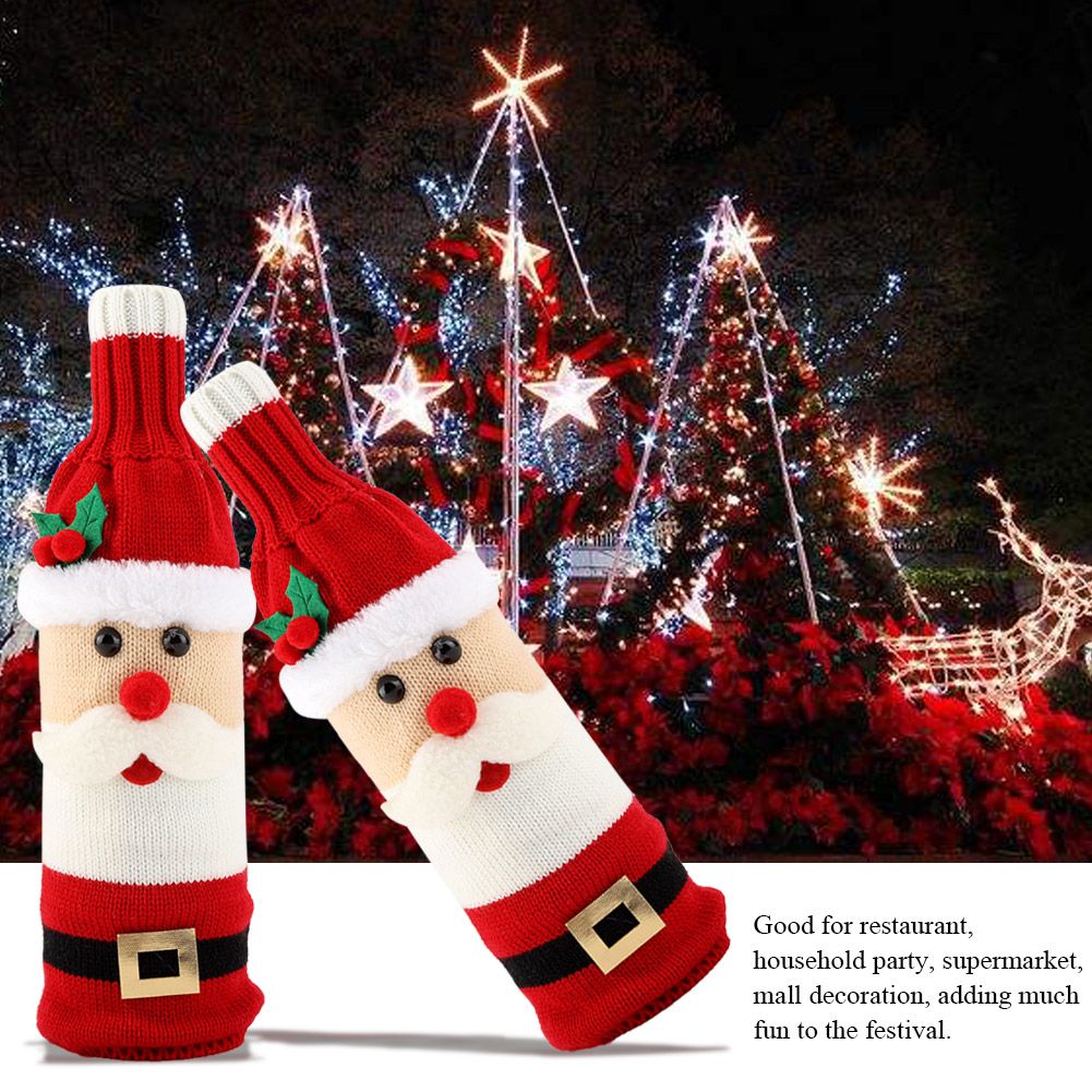 Knitted Wine Bottle Cover Bag Protector Christmas Table Party Decoration Ornament (Santa Claus)