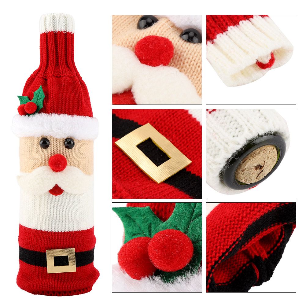 Knitted Wine Bottle Cover Bag Protector Christmas Table Party Decoration Ornament (Santa Claus)