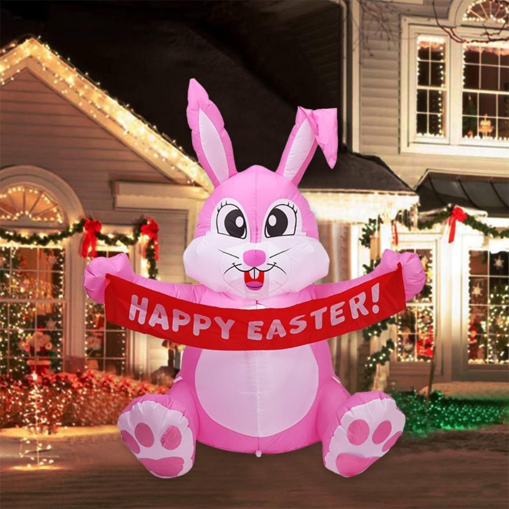 1.5M Inflatable Easter Bunny Doll Toy LED Night Light Figure Blow Up Yard Lawn Inflatables Outdoor Garden Party Ornament Decoration