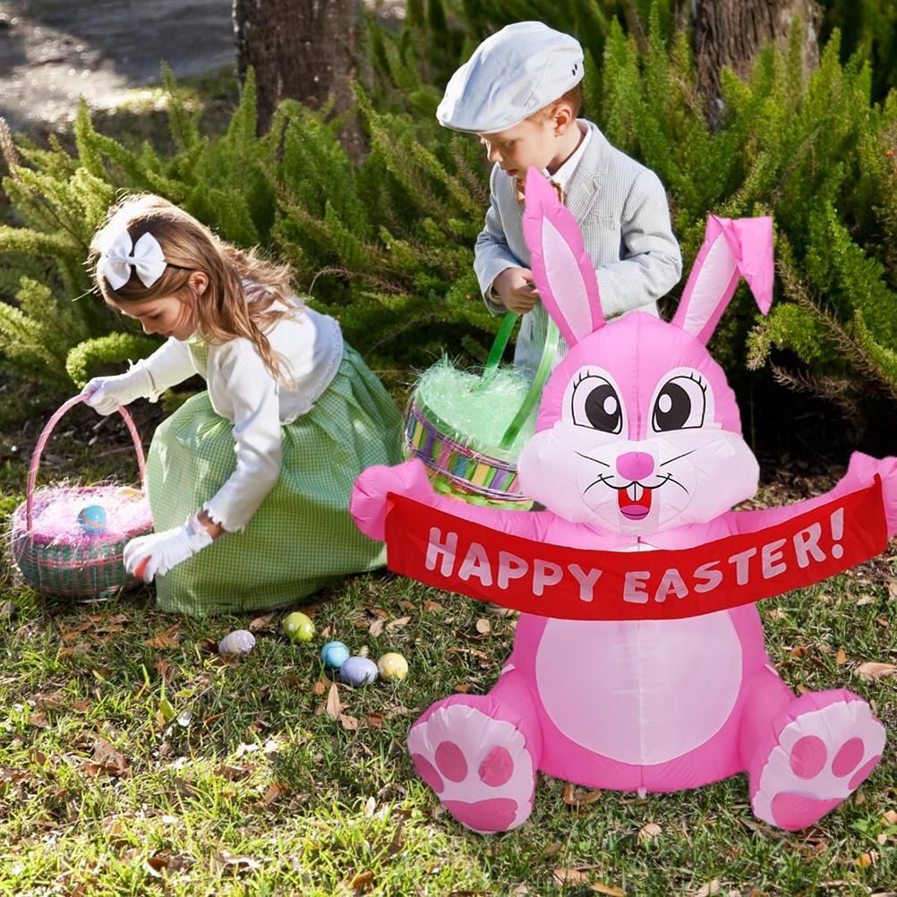 1.5M Inflatable Easter Bunny Doll Toy LED Night Light Figure Blow Up Yard Lawn Inflatables Outdoor Garden Party Ornament Decoration