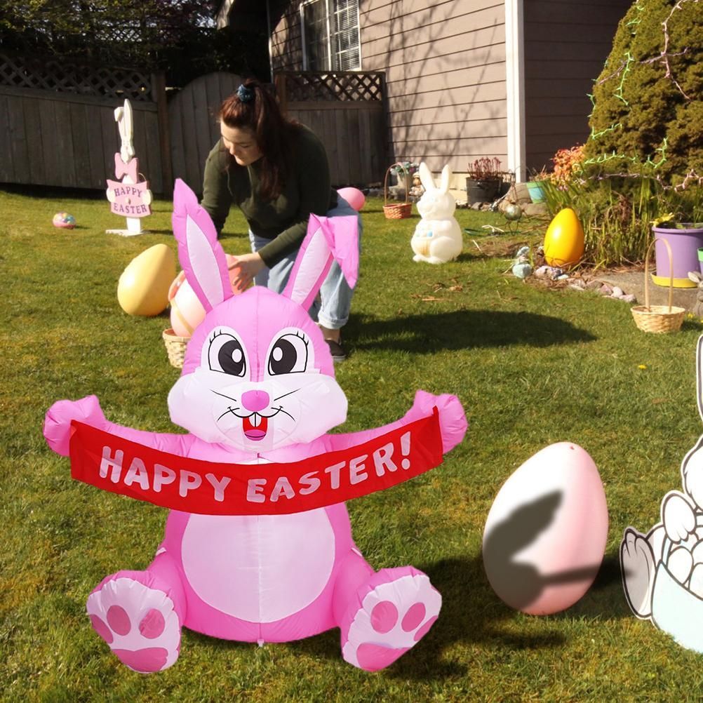 1.5M Inflatable Easter Bunny Doll Toy LED Night Light Figure Blow Up Yard Lawn Inflatables Outdoor Garden Party Ornament Decoration