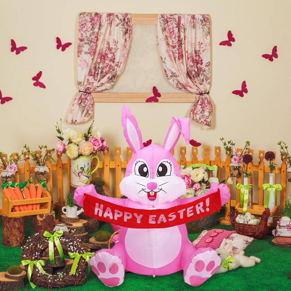 1.5M Inflatable Easter Bunny Doll Toy LED Night Light Figure Blow Up Yard Lawn Inflatables Outdoor Garden Party Ornament Decoration
