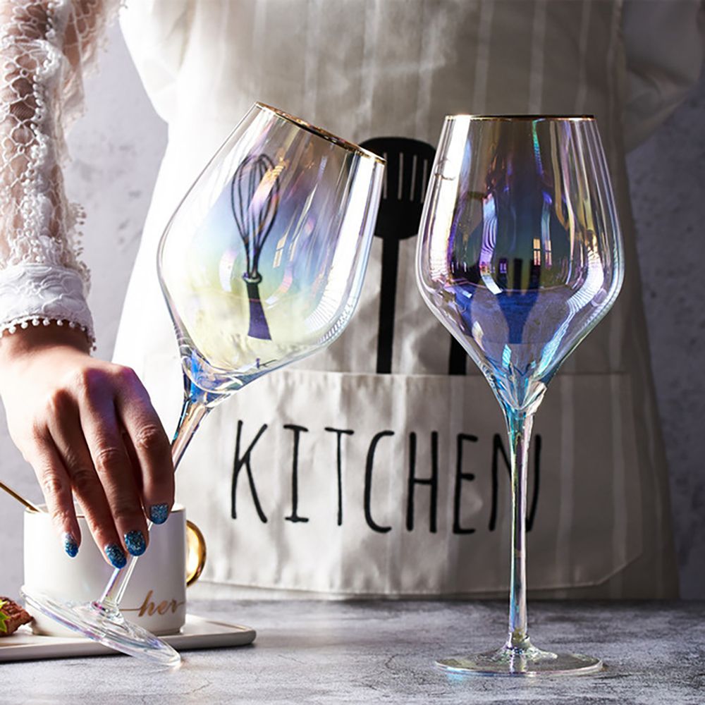 2PCS Goblet Colorful Translucent Ion Plating Elegant Toasting Flute Glass for Wedding Parties