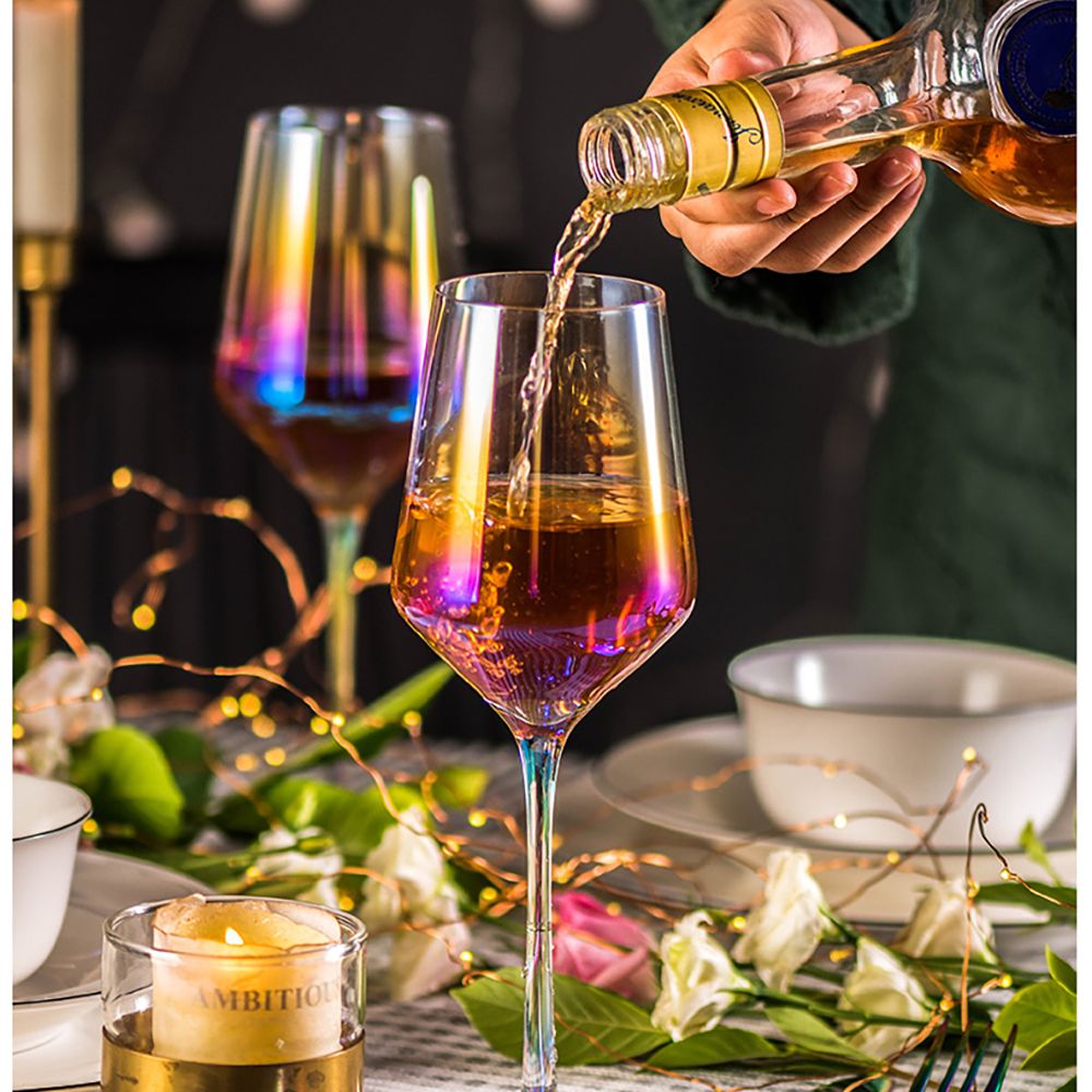 2PCS Goblet Colorful Translucent Ion Plating Elegant Toasting Flute Glass for Wedding Parties