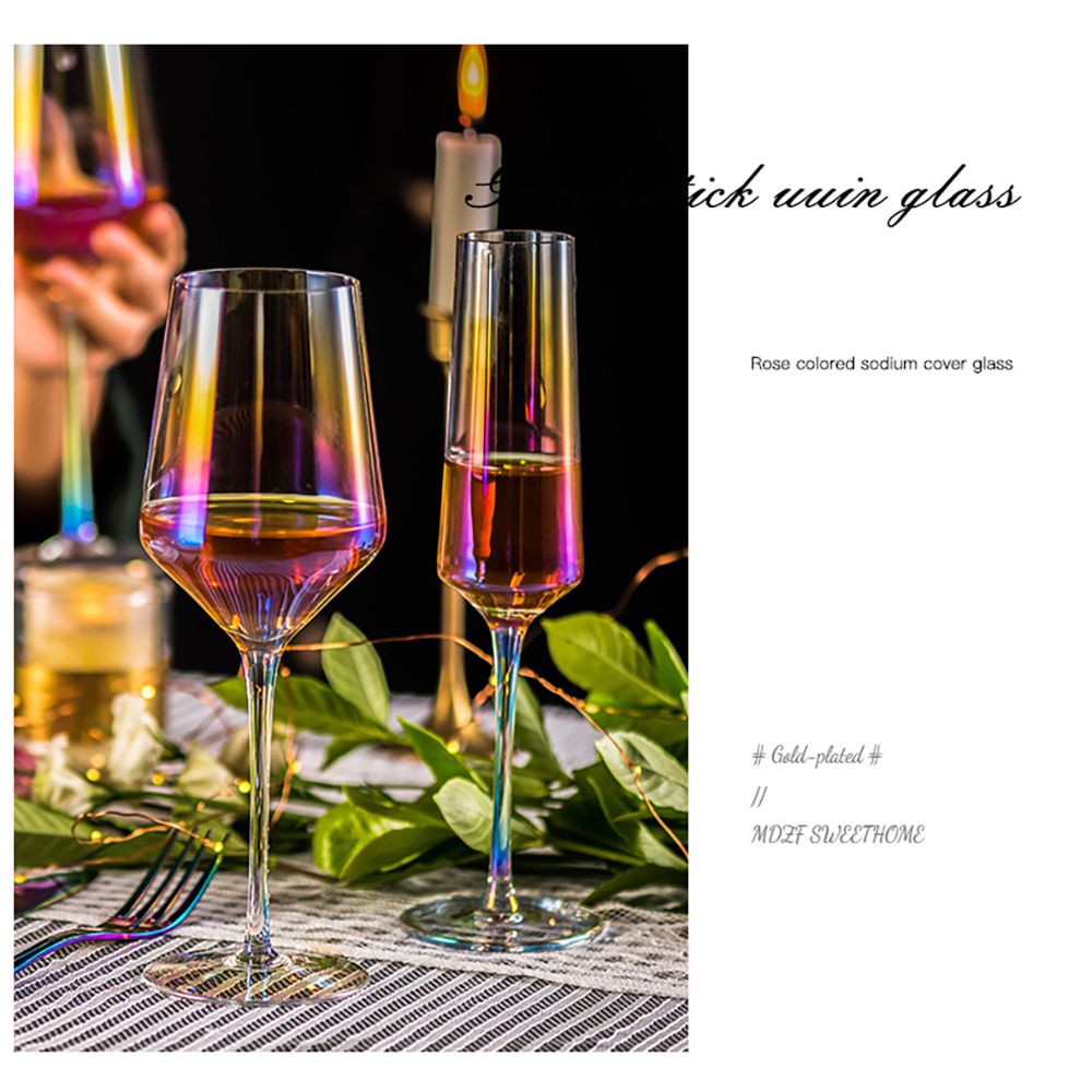 2PCS Goblet Colorful Translucent Ion Plating Elegant Toasting Flute Glass for Wedding Parties