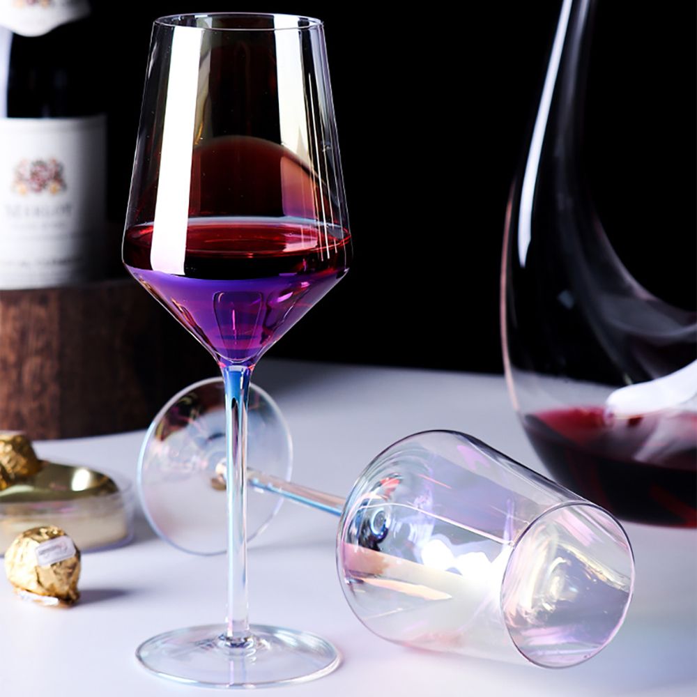 2PCS Goblet Colorful Translucent Ion Plating Elegant Toasting Flute Glass for Wedding Parties