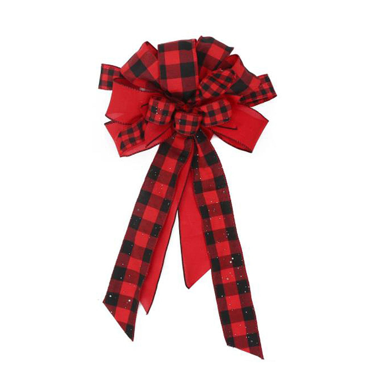 Tree Topper Bow Red Black Plaid Cloth Tree Top Bow Tie Decoration for DIY Christmas Wreath