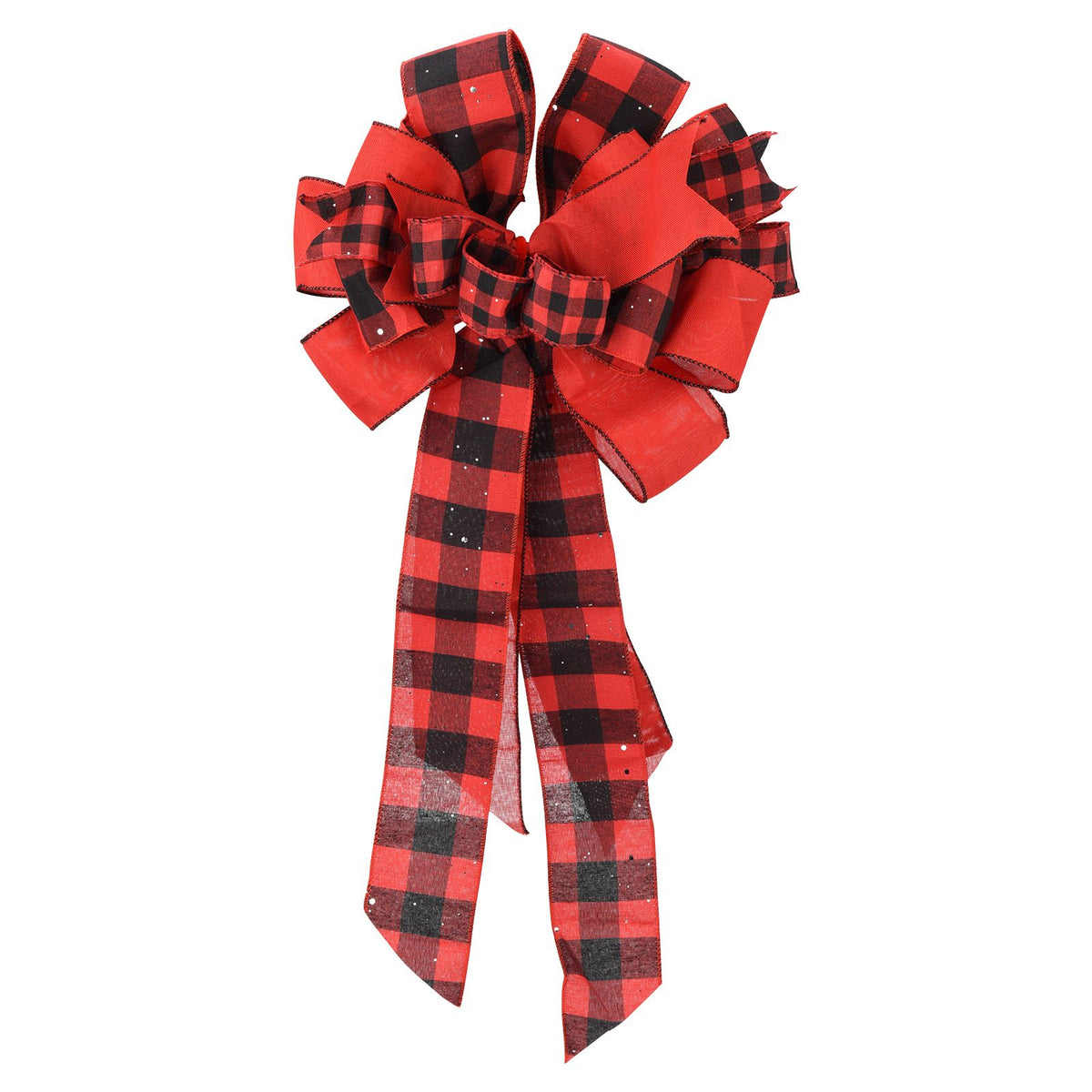 Tree Topper Bow Red Black Plaid Cloth Tree Top Bow Tie Decoration for DIY Christmas Wreath