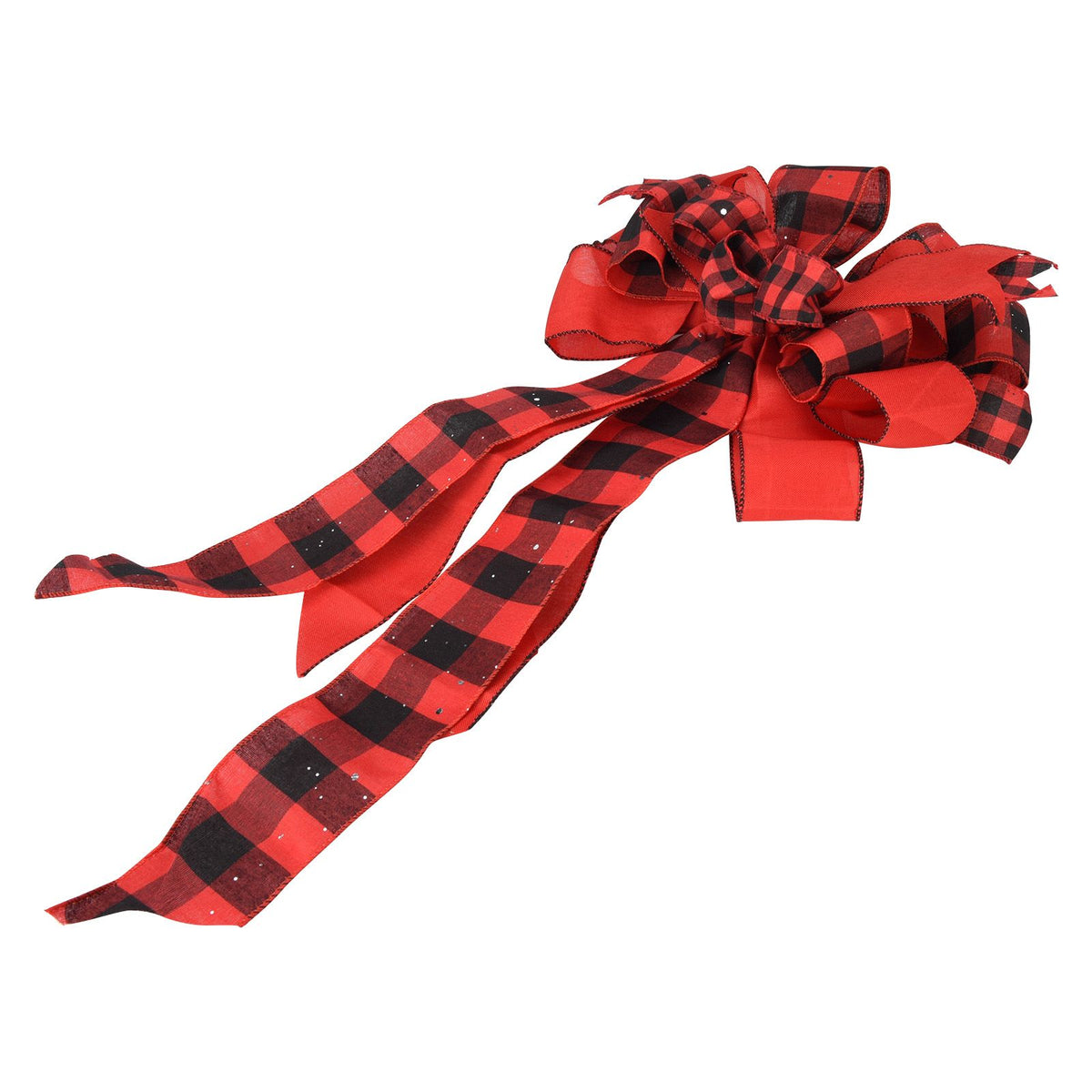 Tree Topper Bow Red Black Plaid Cloth Tree Top Bow Tie Decoration for DIY Christmas Wreath