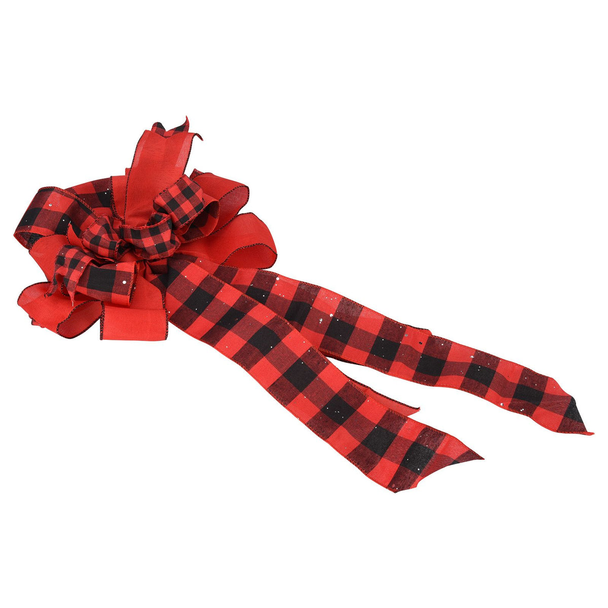 Tree Topper Bow Red Black Plaid Cloth Tree Top Bow Tie Decoration for DIY Christmas Wreath