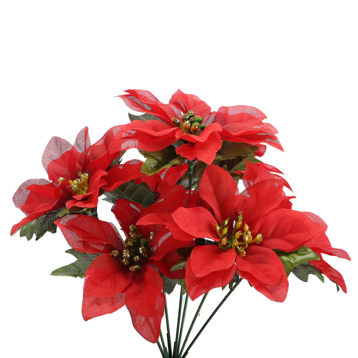10 Pcs Artificial Poinsettia Flower 35cm 7 Heads 10cm Flower Diameter Artificial Poinsettia Bush for Wedding Stage Living Room Red