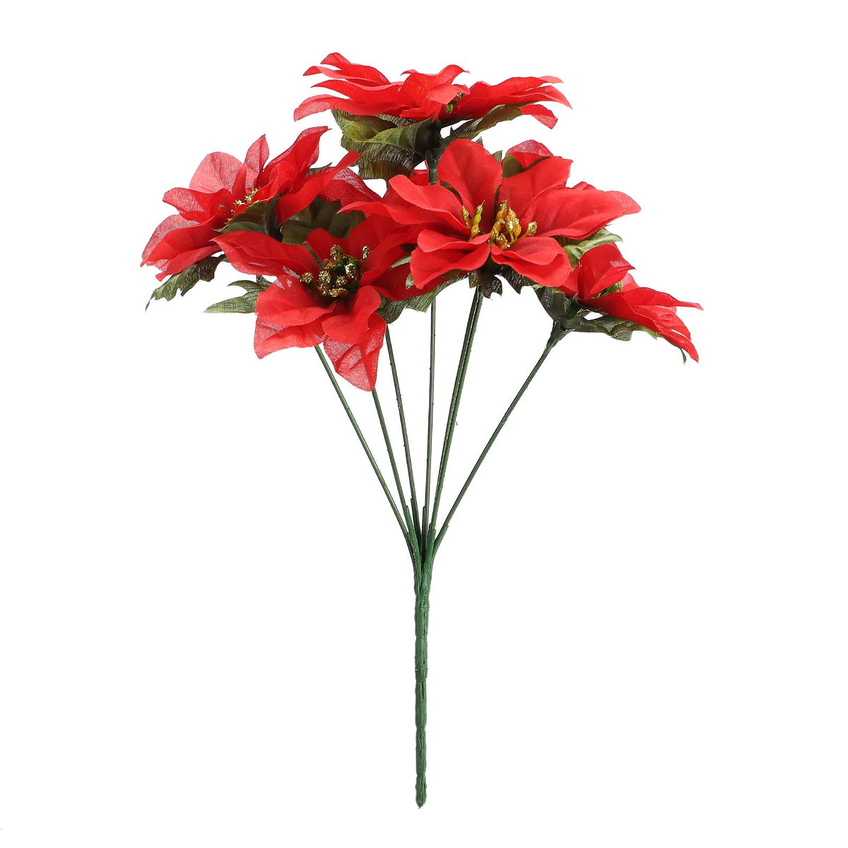 10 Pcs Artificial Poinsettia Flower 35cm 7 Heads 10cm Flower Diameter Artificial Poinsettia Bush for Wedding Stage Living Room Red