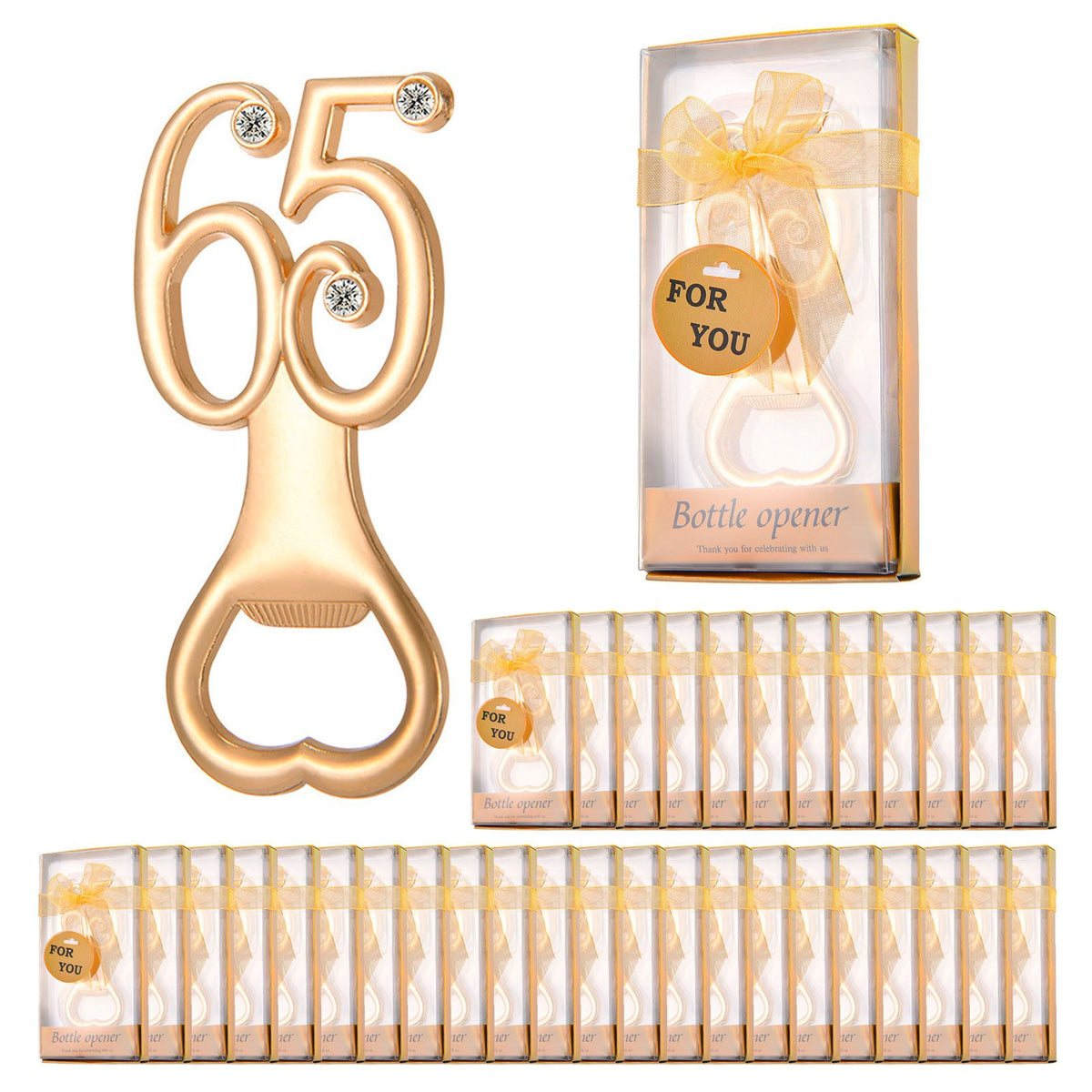 36pcs Bottle Opener Zinc Alloy Exquisite Rose Gold Bottle Opener Set for 65 Years Old Birthday Party