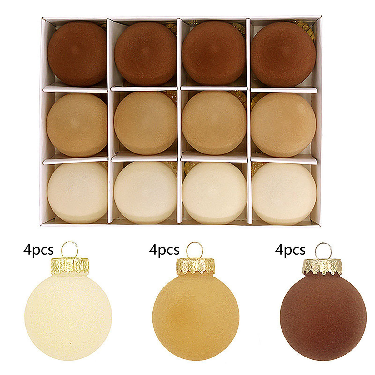 12PCS Velvet Xmas Ball Ornaments 2.4 Inch Flocked Xmas Tree Hanging Balls for Holiday Birthday Wedding Decorations Coffee Brown