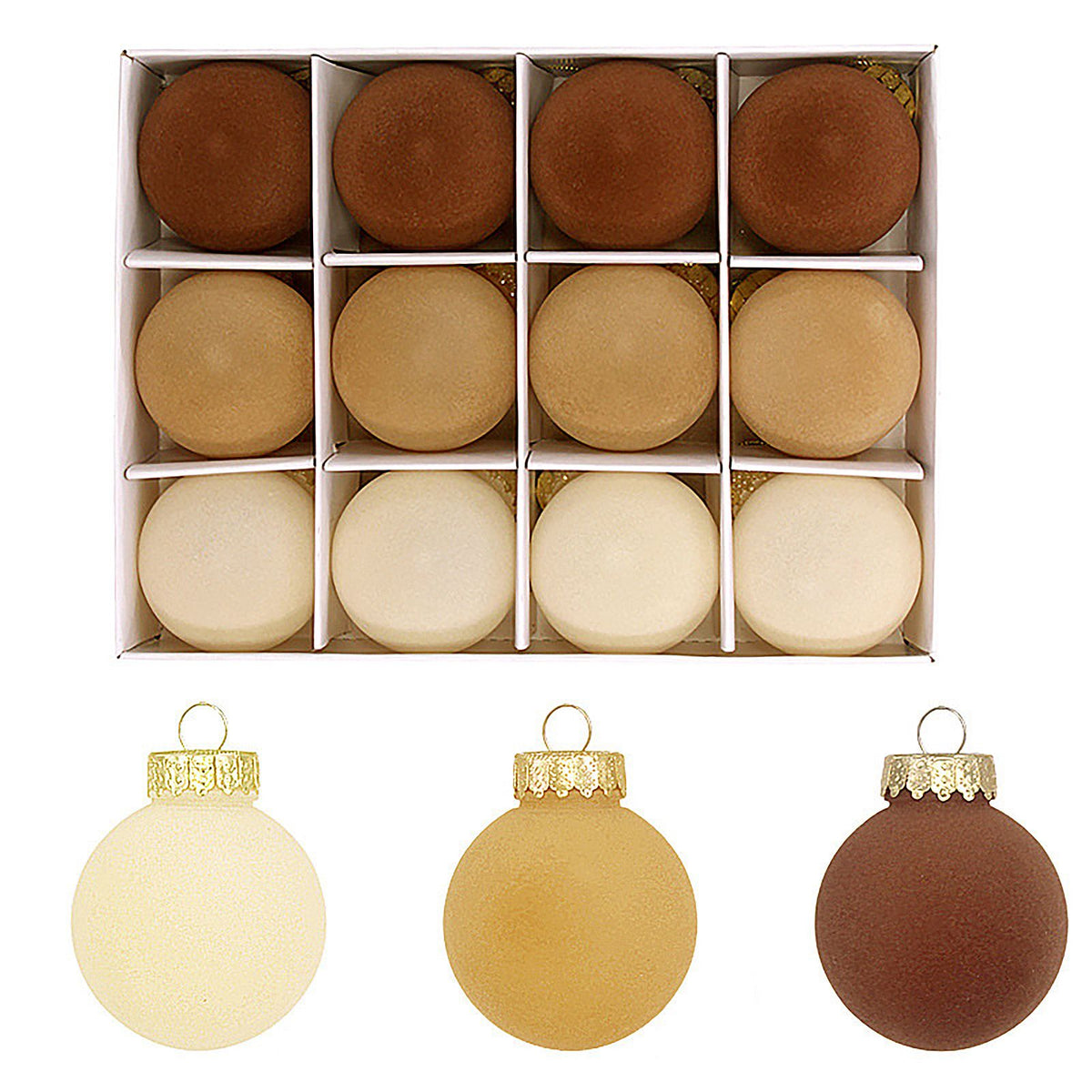 12PCS Velvet Xmas Ball Ornaments 2.4 Inch Flocked Xmas Tree Hanging Balls for Holiday Birthday Wedding Decorations Coffee Brown