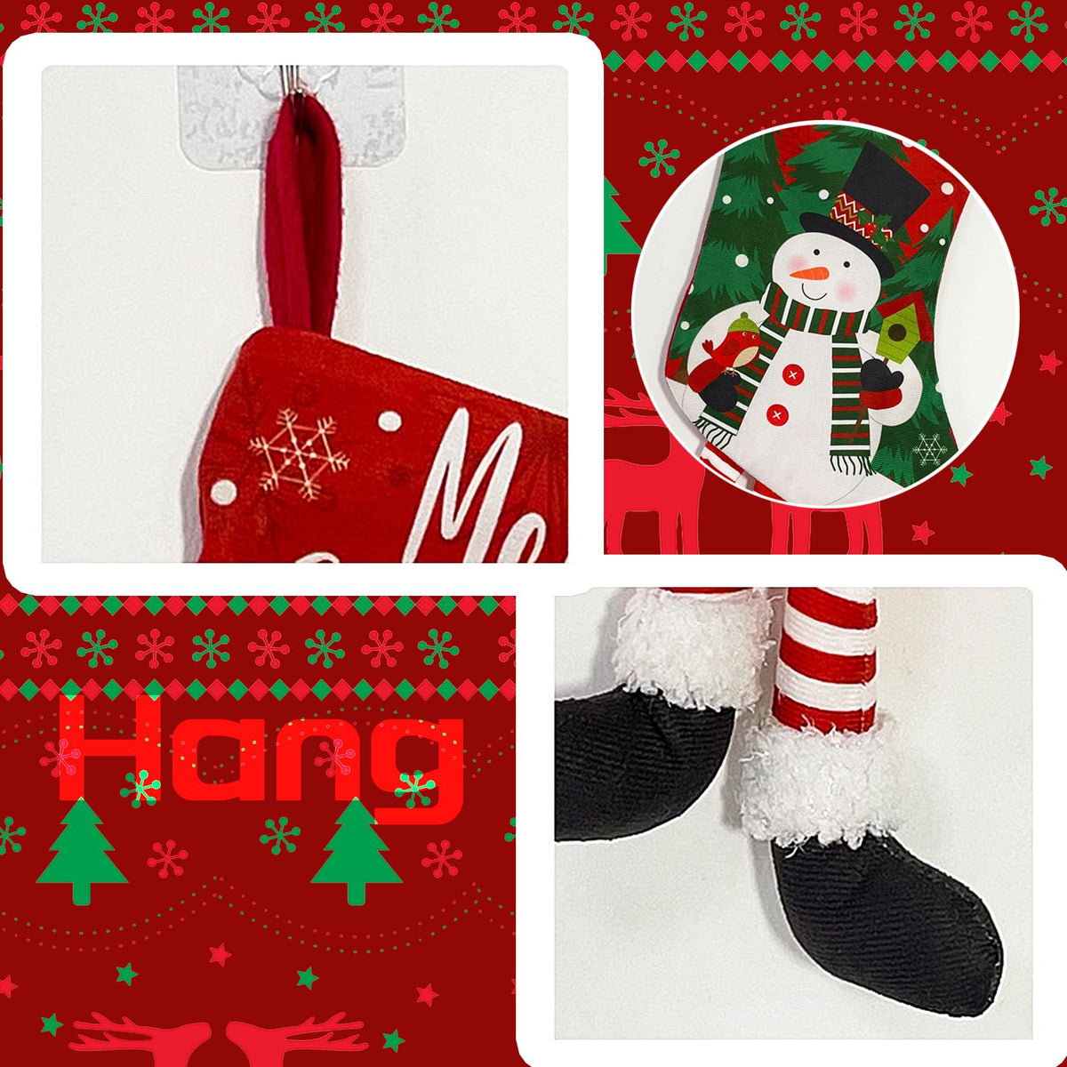 4pcs Xmas Socks Comfortable Cute Cartoon Elk Old Man Xmas Tree Snowman Decorative Socks for Xmas Decor