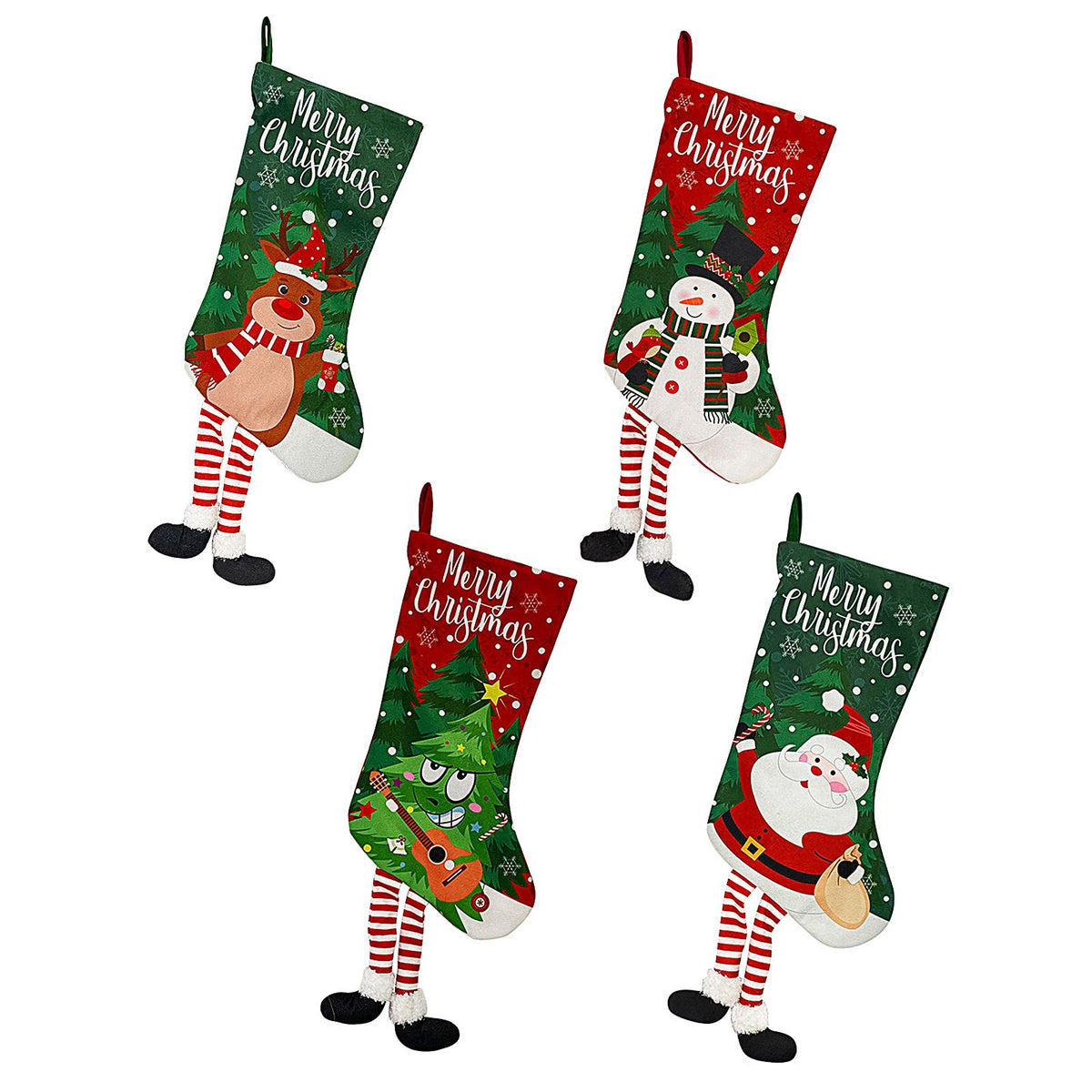 4pcs Xmas Socks Comfortable Cute Cartoon Elk Old Man Xmas Tree Snowman Decorative Socks for Xmas Decor