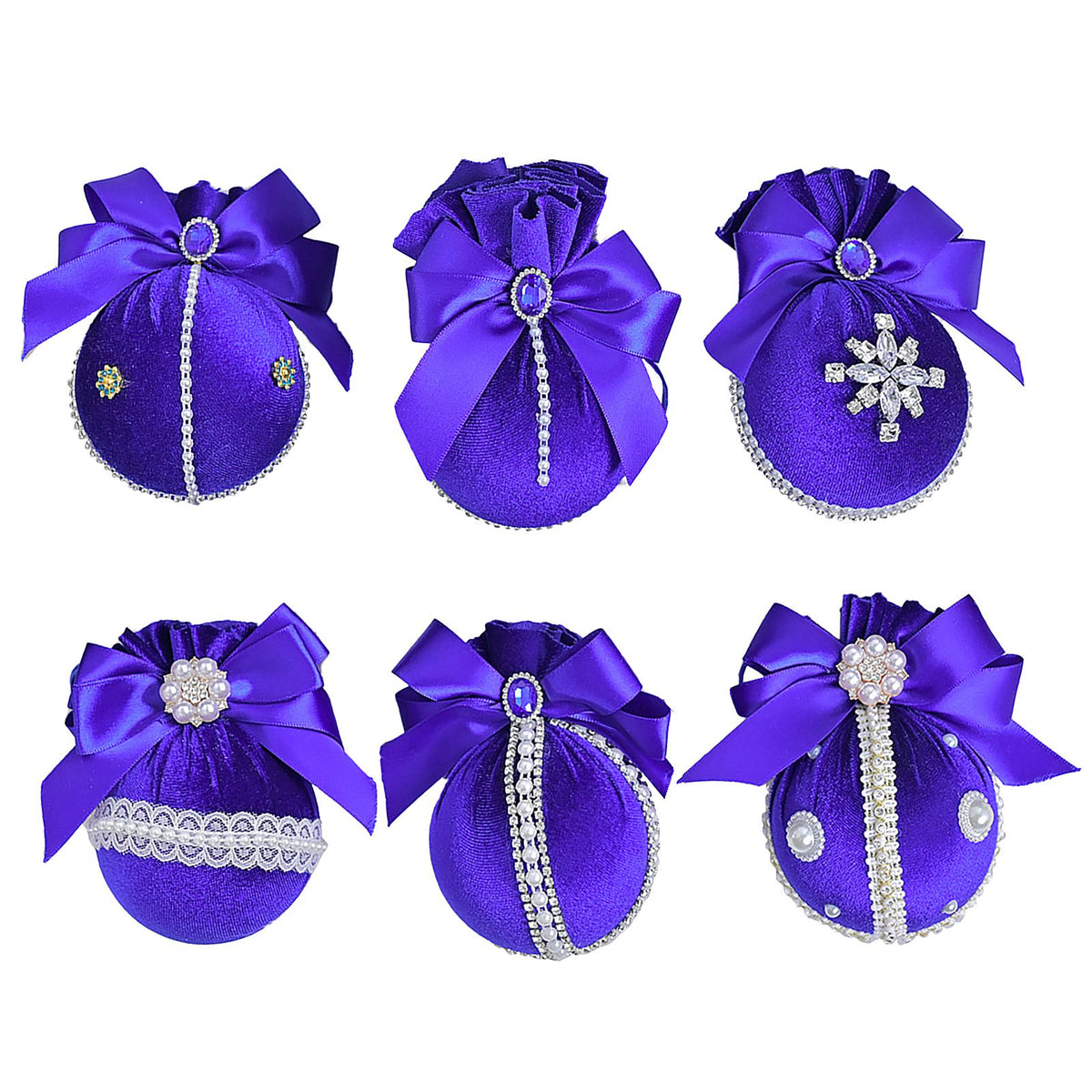 6PCS Velvet Xmas Balls Decorations Elegant Velvet Ornaments for Xmas Tree Wedding Party Blue
