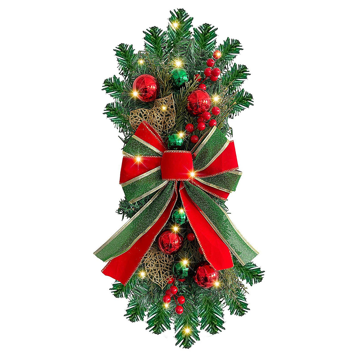 Artificial Xmas Swag 45x25cm Beautiful Xmas Wreath for Stairs Front Door Wall Window