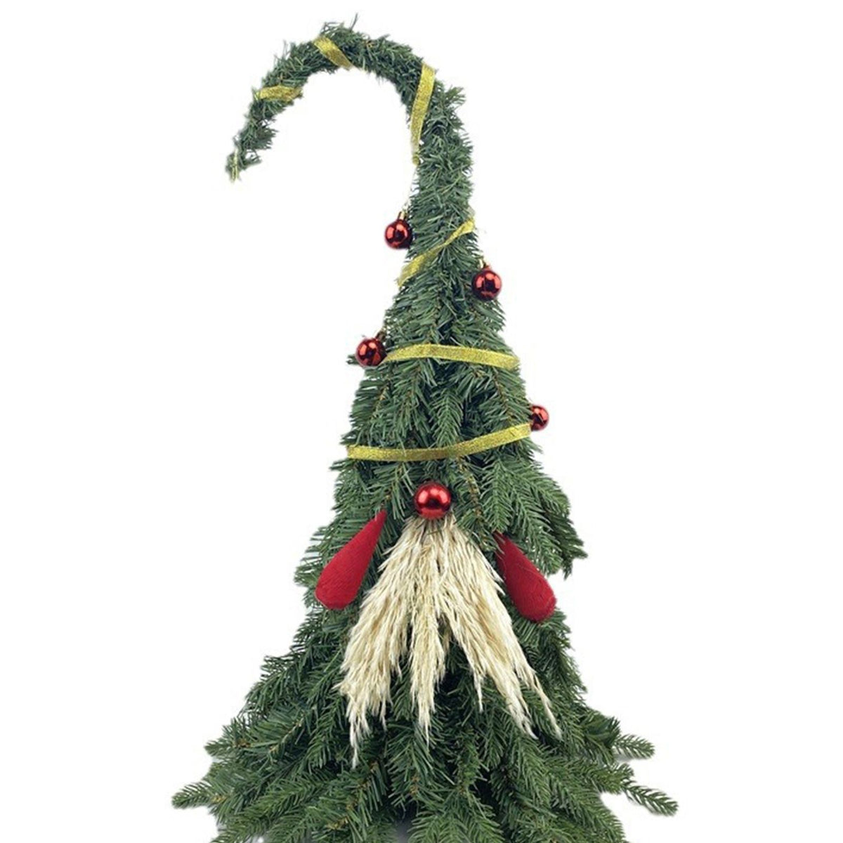 Artificial Mini Xmas Tree 15.7 Inch Cute Old Man Tabletop Artificial Xmas Pine Tree with Wooden Base for Xmas Holiday Home Decorations