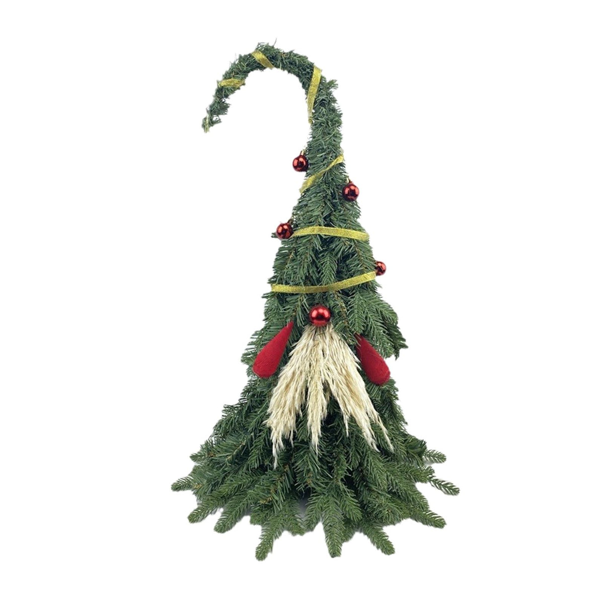 Artificial Mini Xmas Tree 15.7 Inch Cute Old Man Tabletop Artificial Xmas Pine Tree with Wooden Base for Xmas Holiday Home Decorations