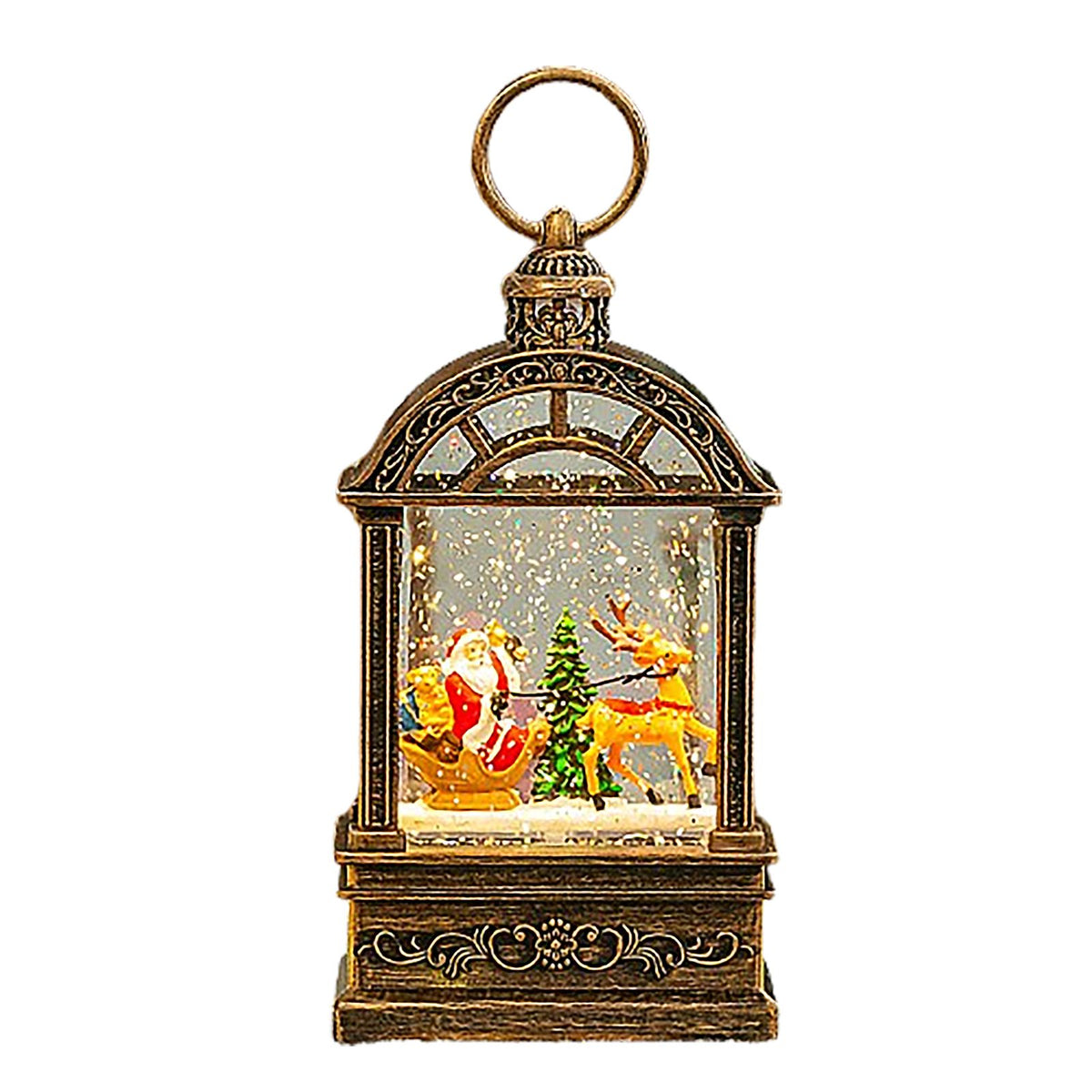 Xmas Snow Globe Lantern with Music Battery Operated Swirling Water Glitters Lighted Xmas Lantern for Home Decor Santa