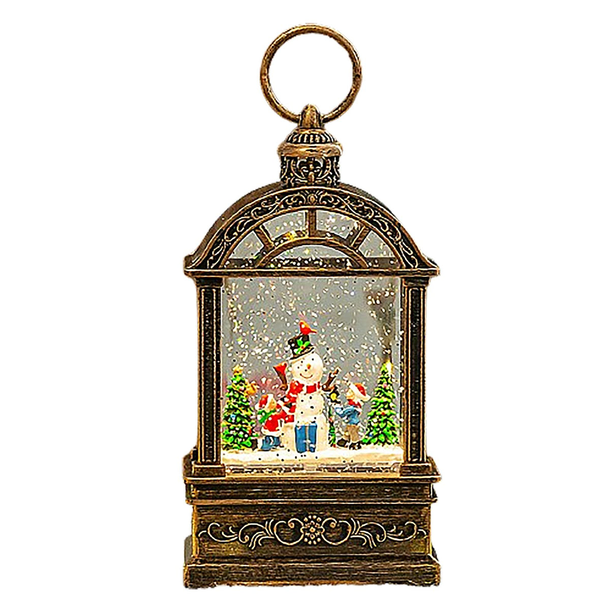 Xmas Snow Globe Lantern with Music Battery Operated Swirling Water Glitters Lighted Xmas Lantern for Home Decor Snowman
