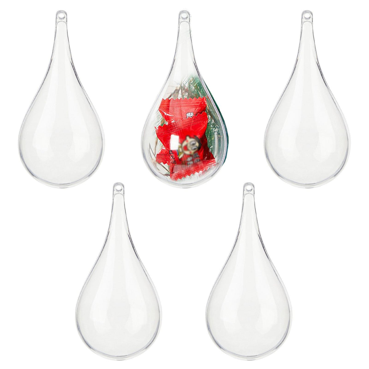 5pcs Clear Plastic Fillable Ornament Ball Xmas Hanging Balls Decorations for Holiday Drop Shaped