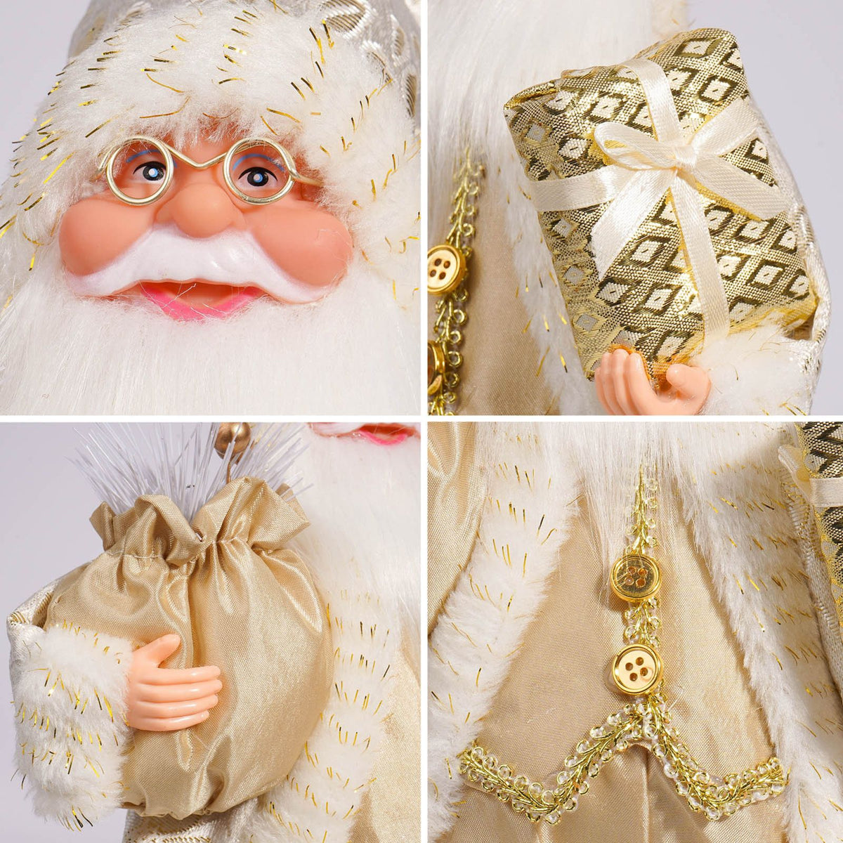 12in Xmas Santa Doll Cartoon Cute Collection Standing Santa Ornament for Home Show Window Decoration Gold Style C