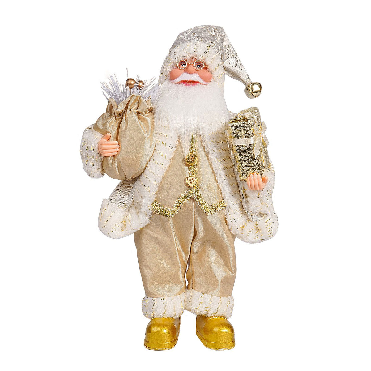 12in Xmas Santa Doll Cartoon Cute Collection Standing Santa Ornament for Home Show Window Decoration Gold Style C
