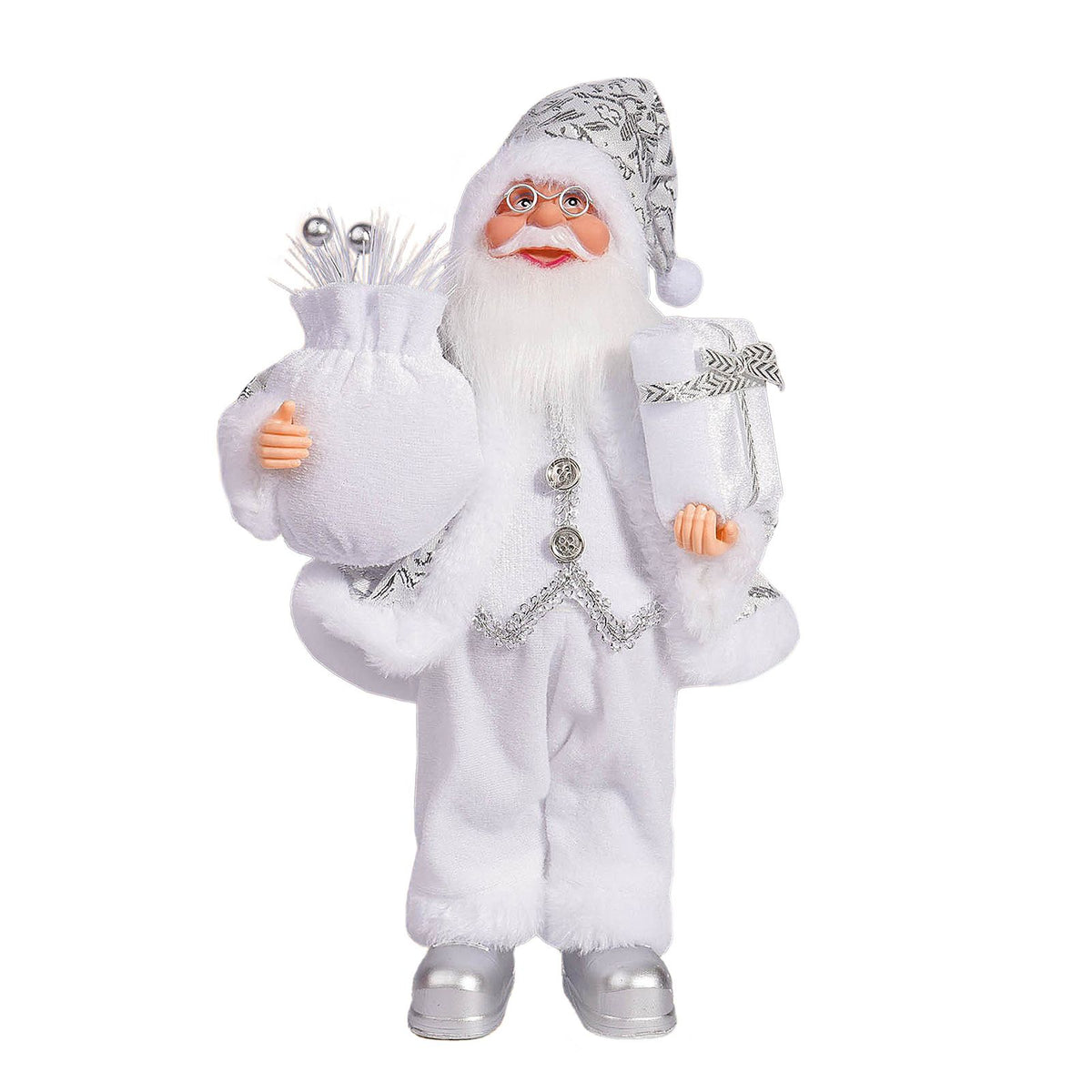 12in Xmas Santa Doll Cartoon Cute Collection Standing Santa Ornament for Home Show Window Decoration White Style H