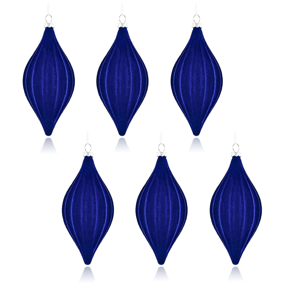6pcs Xmas Balls Blue Cone Shaped Flocked Plastic Xmas Tree Hanging Ornaments for Holiday Decoration