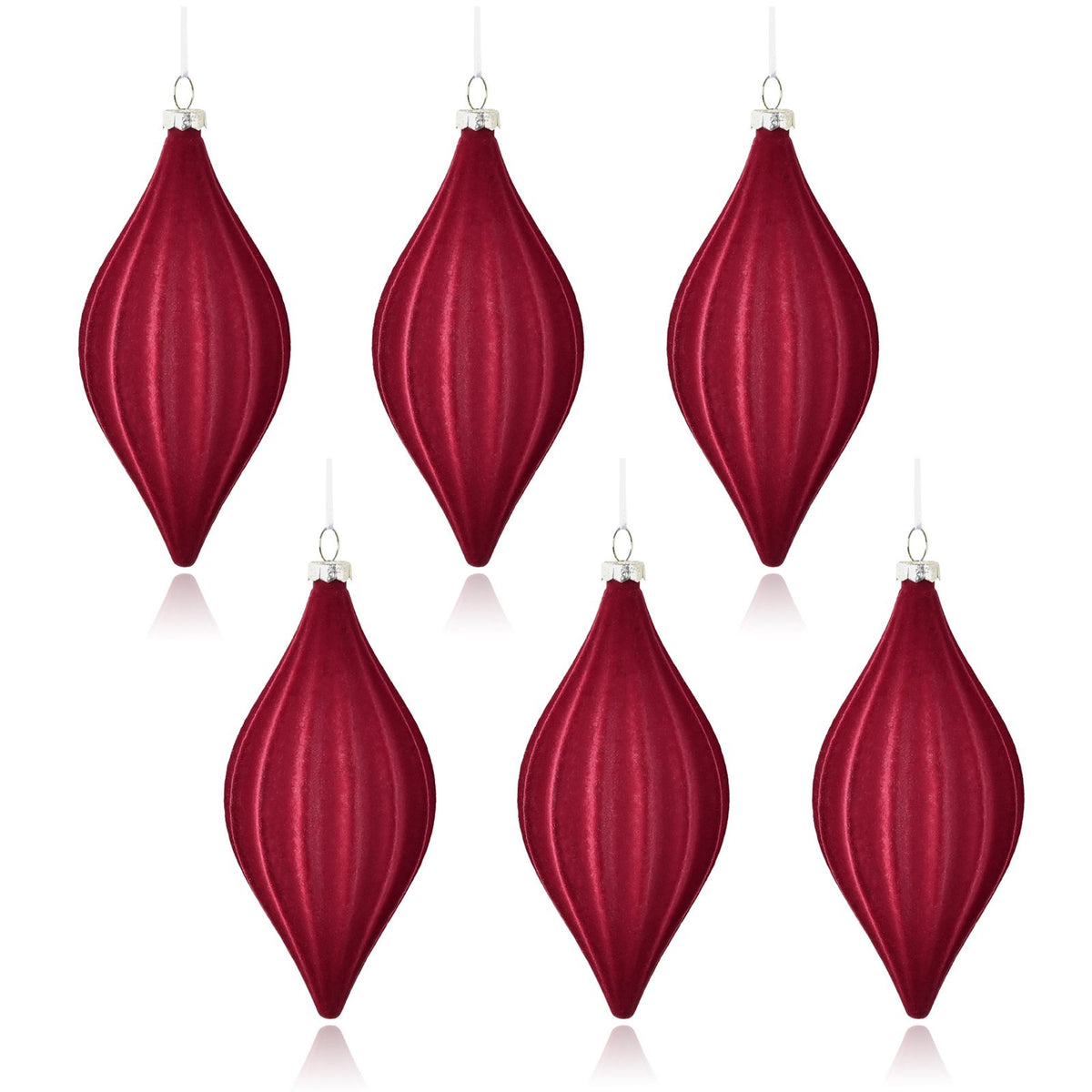 6pcs Xmas Balls Red Cone Shaped Flocked Plastic Xmas Tree Hanging Ornaments for Holiday Decoration