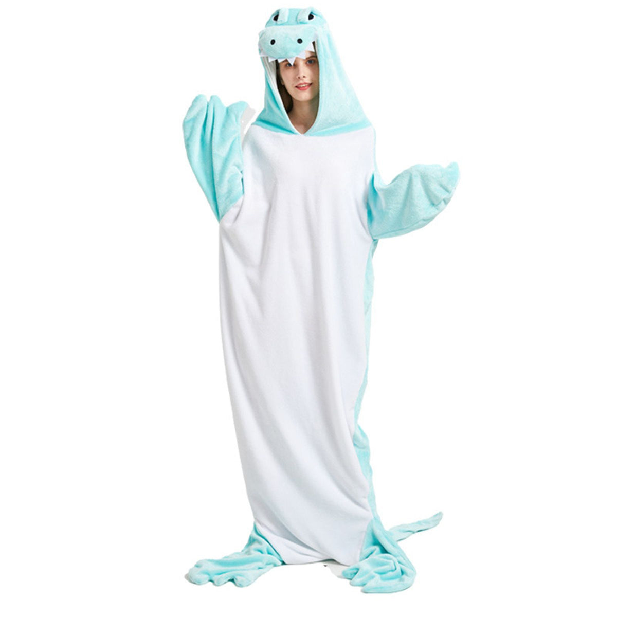 Animal Onesie Costume Soft Flannel Adult One Piece Animal Pajama for Women and Men Turquoise M