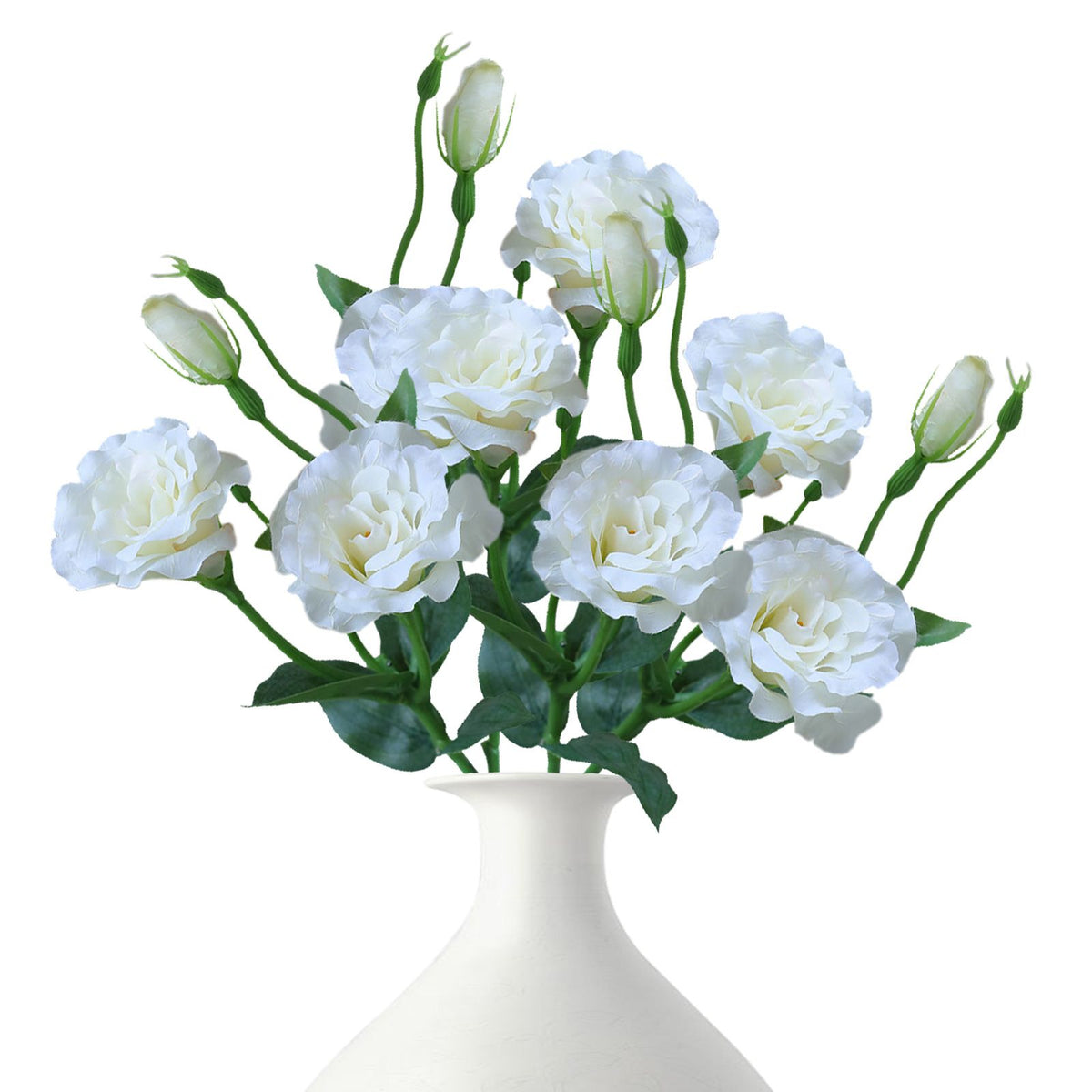 5PCS Artificial Silk Fake Eustoma Flowers Long Stem Lifelike Flowers for Wedding Party Home Decor White