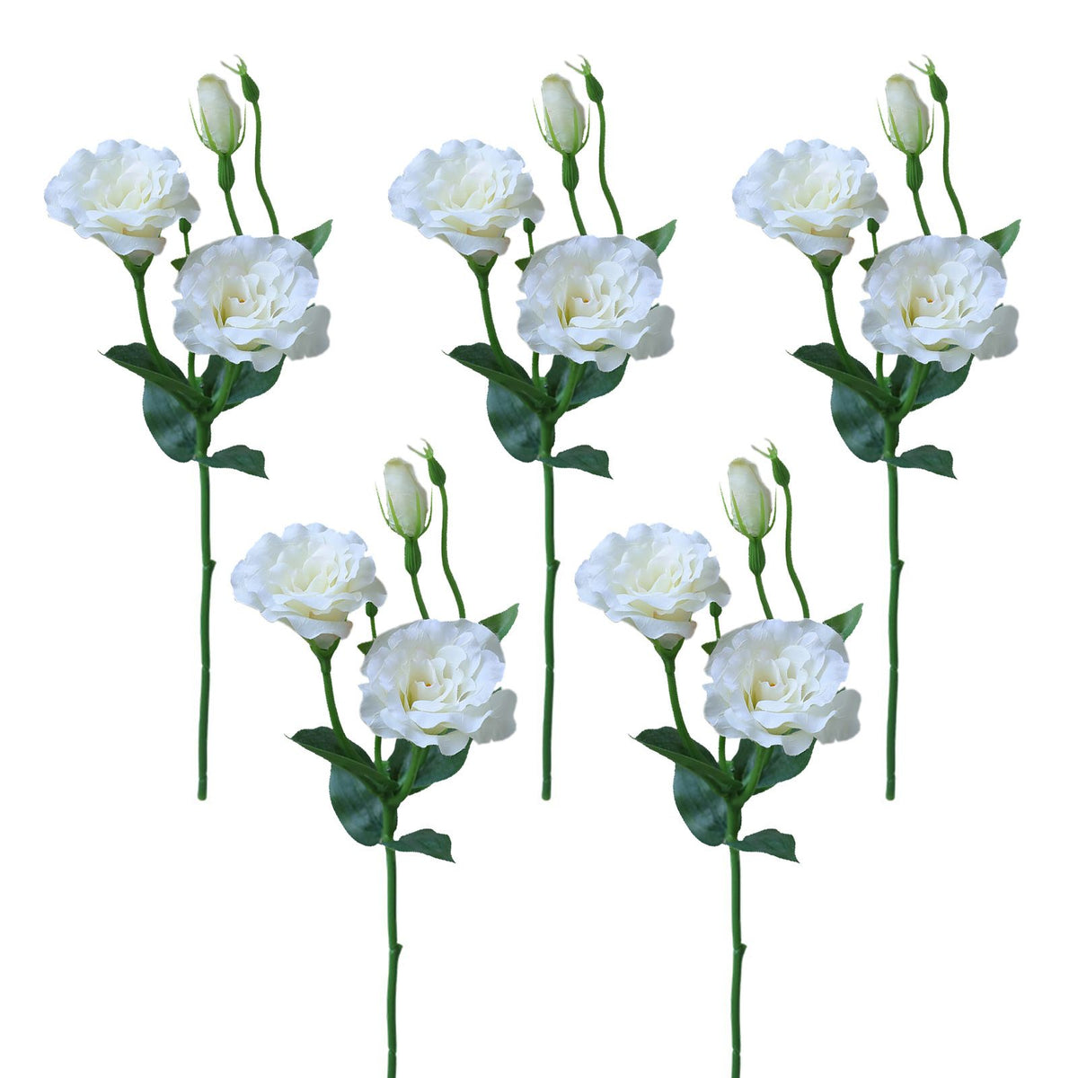 5PCS Artificial Silk Fake Eustoma Flowers Long Stem Lifelike Flowers for Wedding Party Home Decor White
