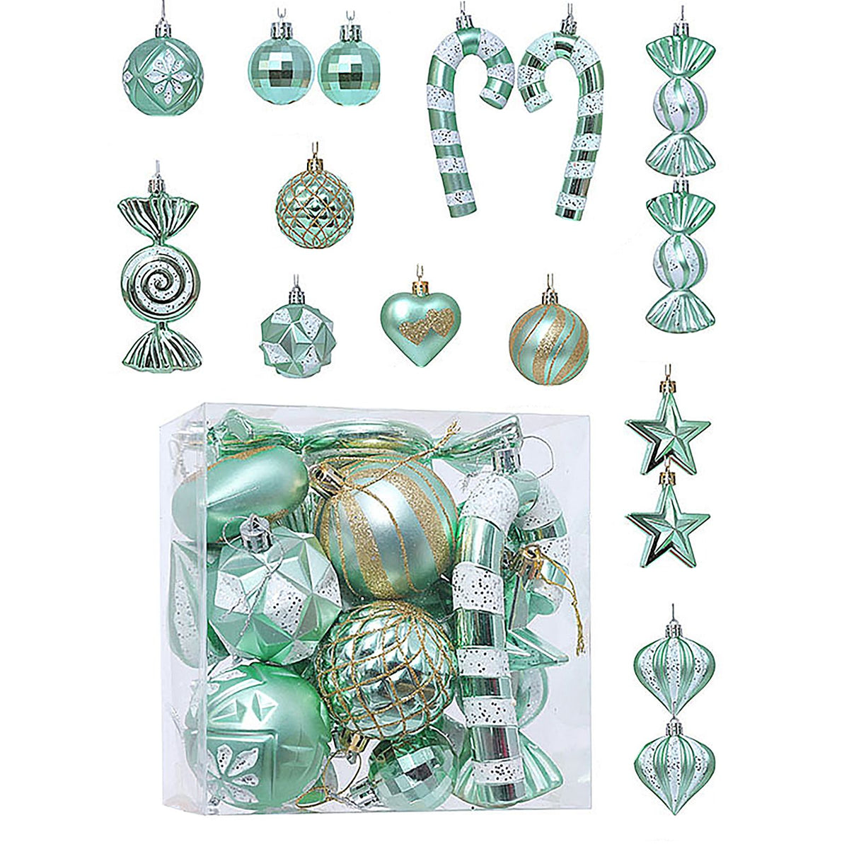 16 Pcs Mini Festival Ornaments Festival Tree Balls Decoration Small Hanging Balls Plastic Mint Green
