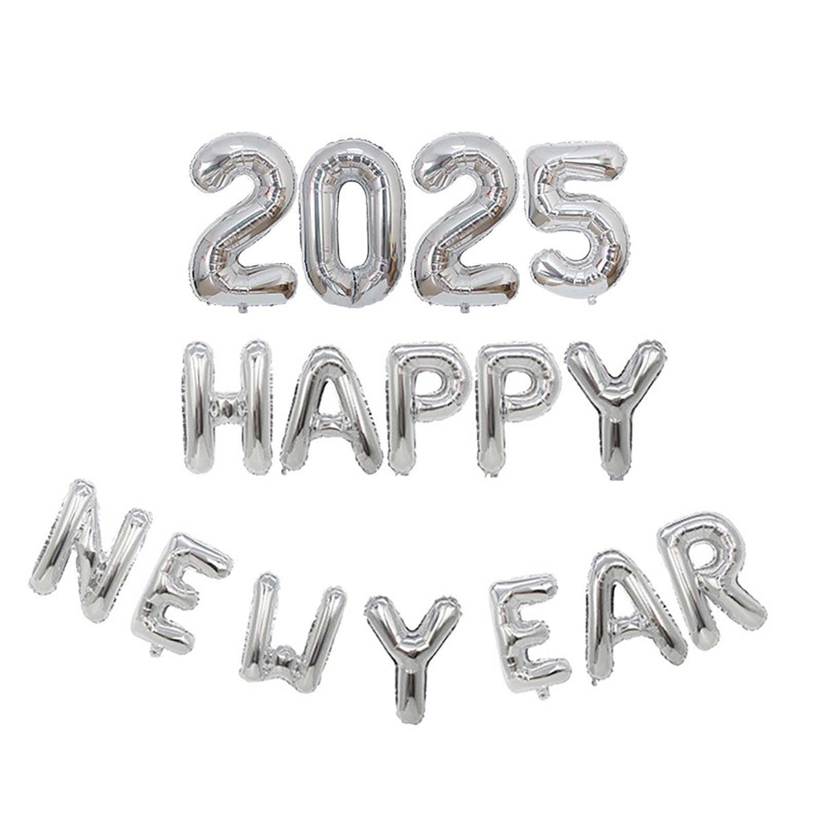 New Year Balloon Set Number and Letter Aluminum Foil New Year Banner Balloons for Party Silver