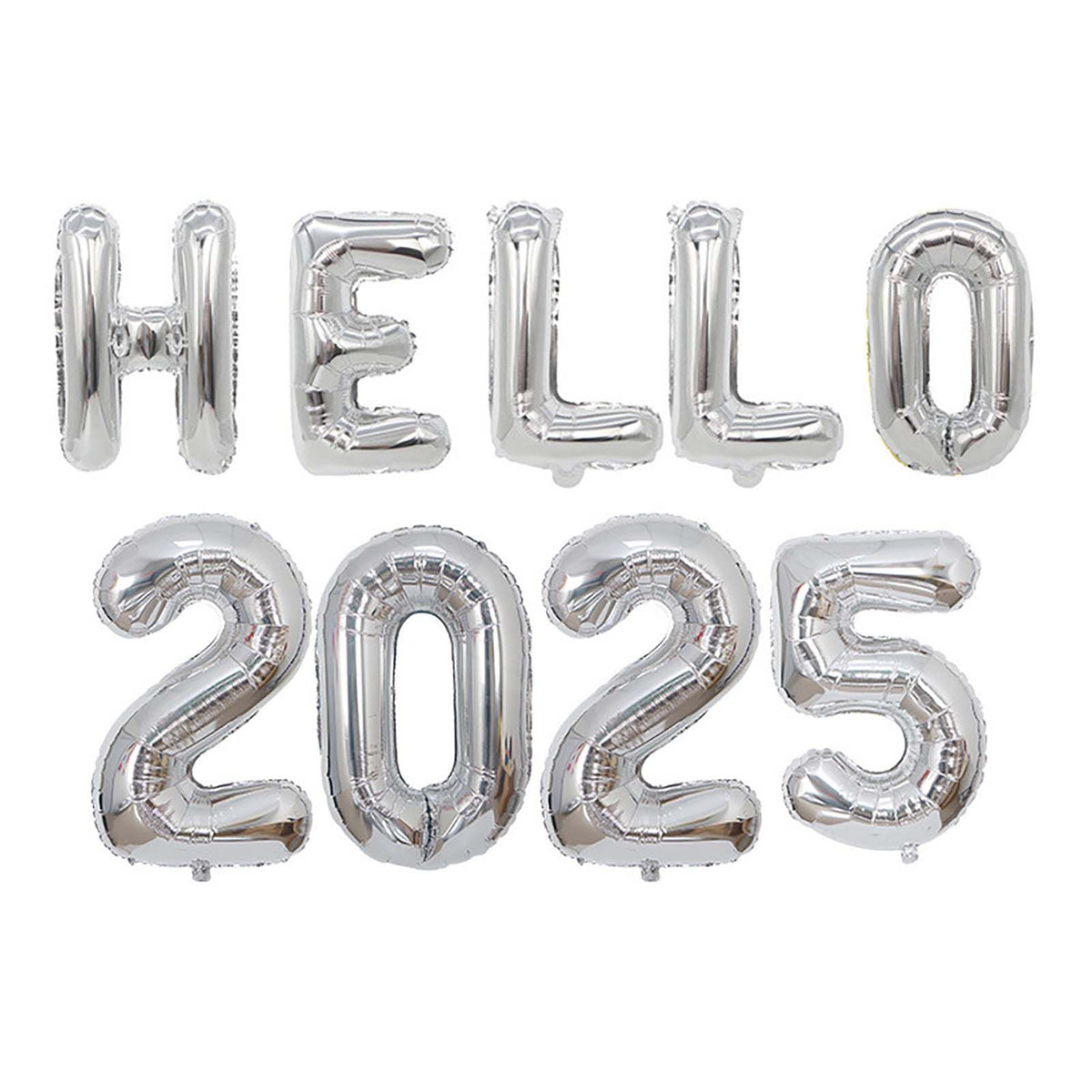 New Year Balloon Set Number and Letter Aluminum Foil New Year Banner Balloons for Party Silver