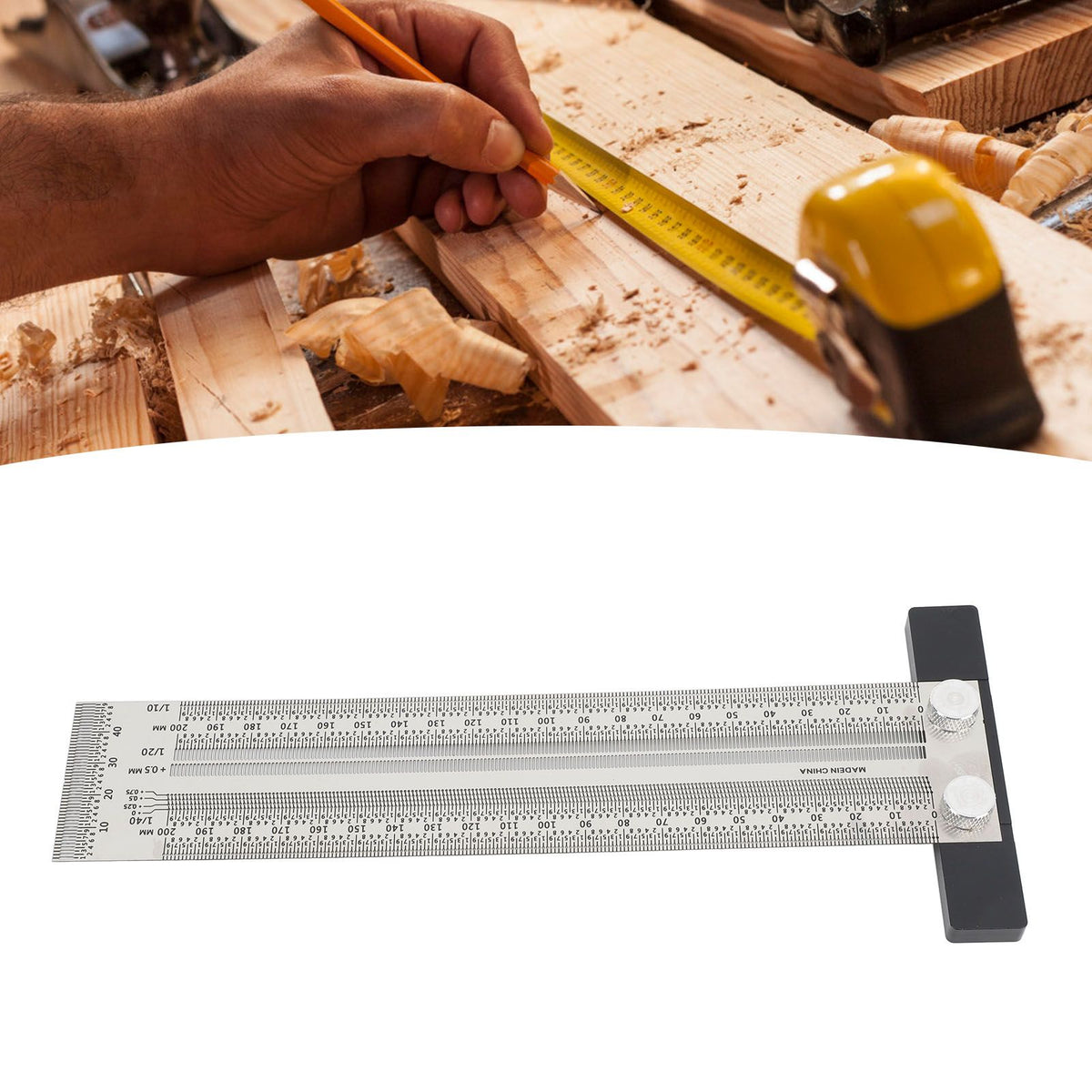 Ultra Accurate Marking T Ruler Stainless Steel Woodworking Scribing T Ruler High Accuracy Carpenter Mark T Ruler Measuring Tool 200mm